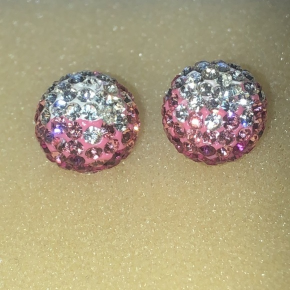 Jewelry - Pink Ombré and Silver Tone CZ  Rhinestone Ball Stud Boho Earrings